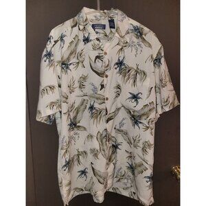 Premier International Mens Lg Hawaiian Shirt Floral  Short Sleeve Button Silky